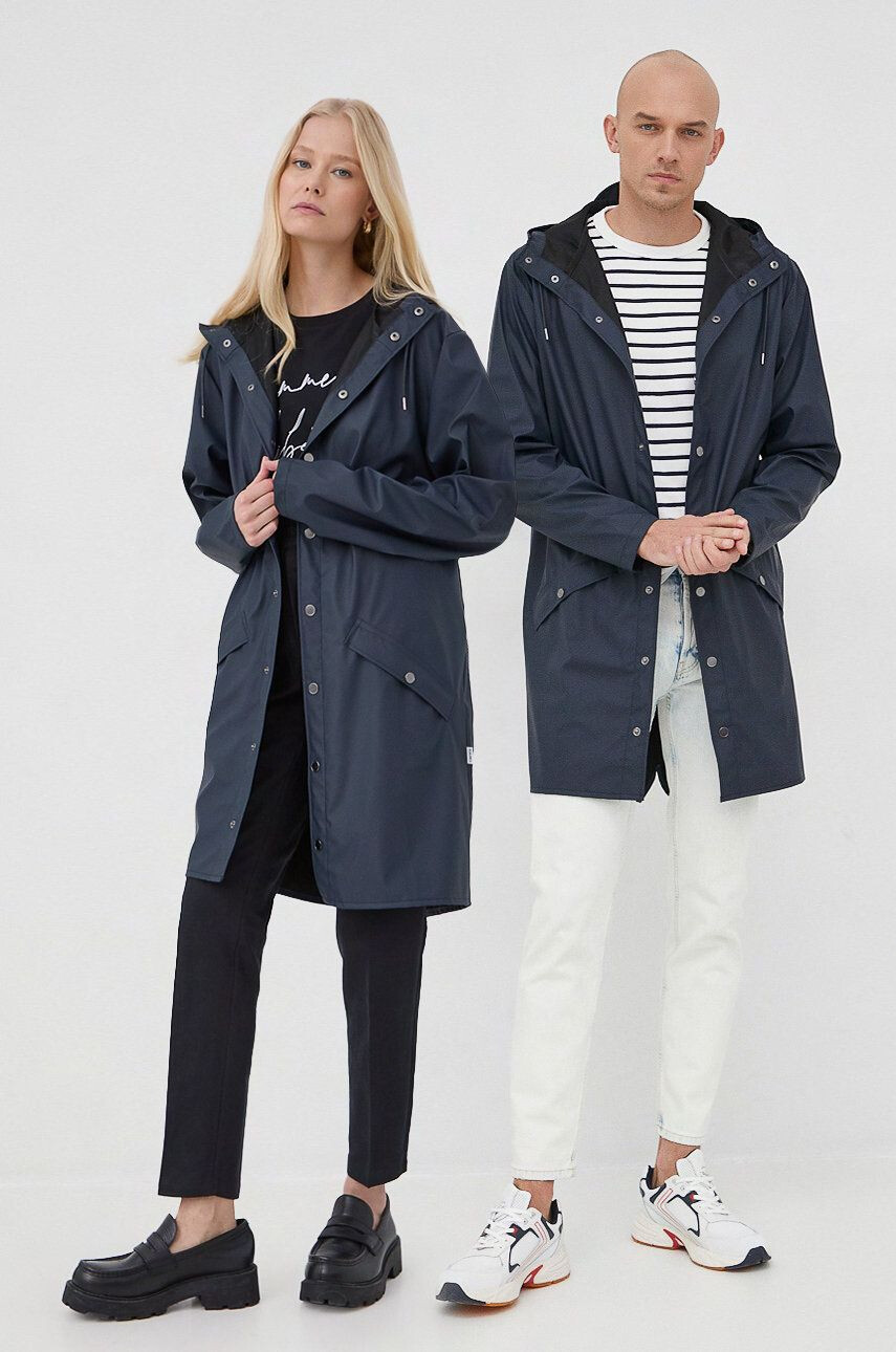 Rains Яке 12020 Long Jacket в тъмносиньо с преходна изолация - Pepit.bg