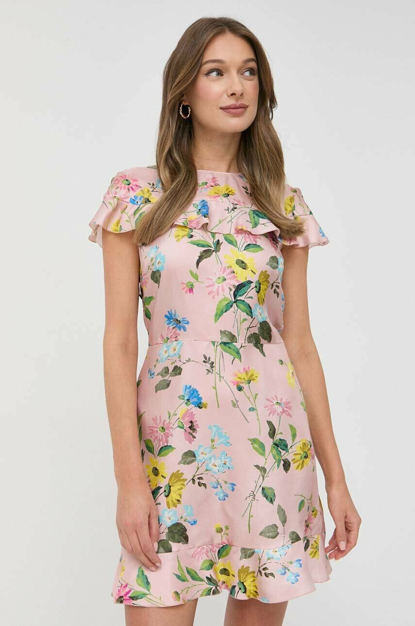 Red Valentino Копринена рокля в розово къс модел разкроен модел - Pepit.bg