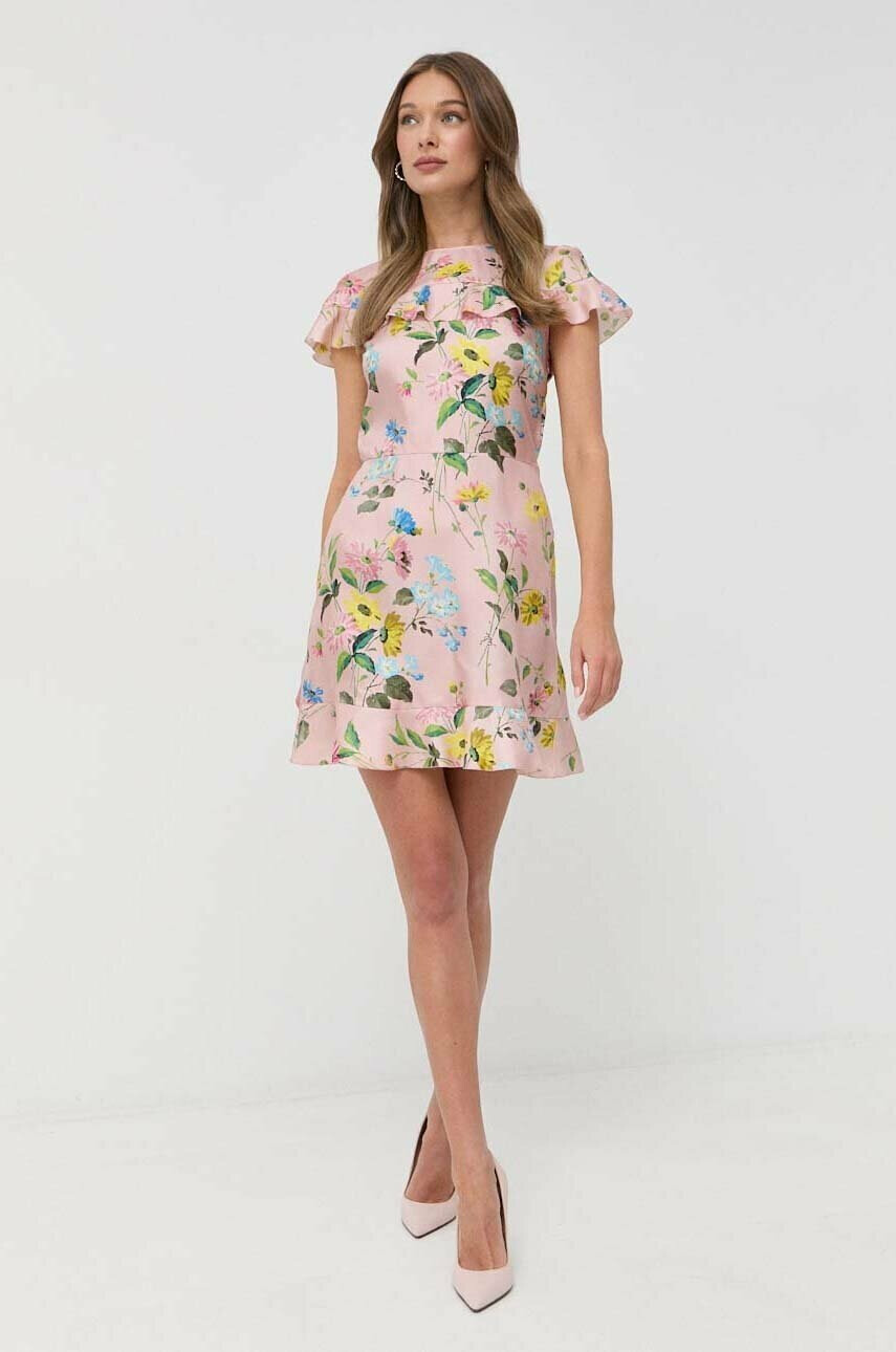 Red Valentino Копринена рокля в розово къс модел разкроен модел - Pepit.bg