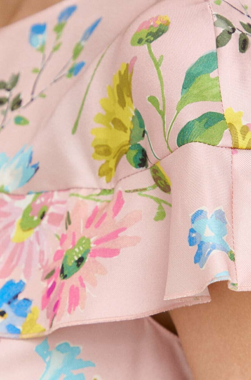Red Valentino Копринена рокля в розово къс модел разкроен модел - Pepit.bg