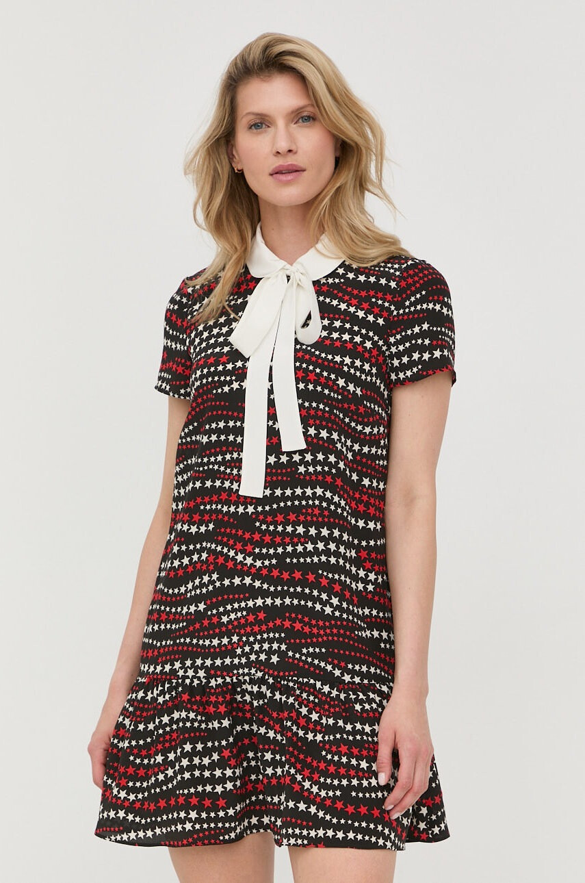 Red Valentino Копринена рокля в черно къс модел със стандартна кройка - Pepit.bg