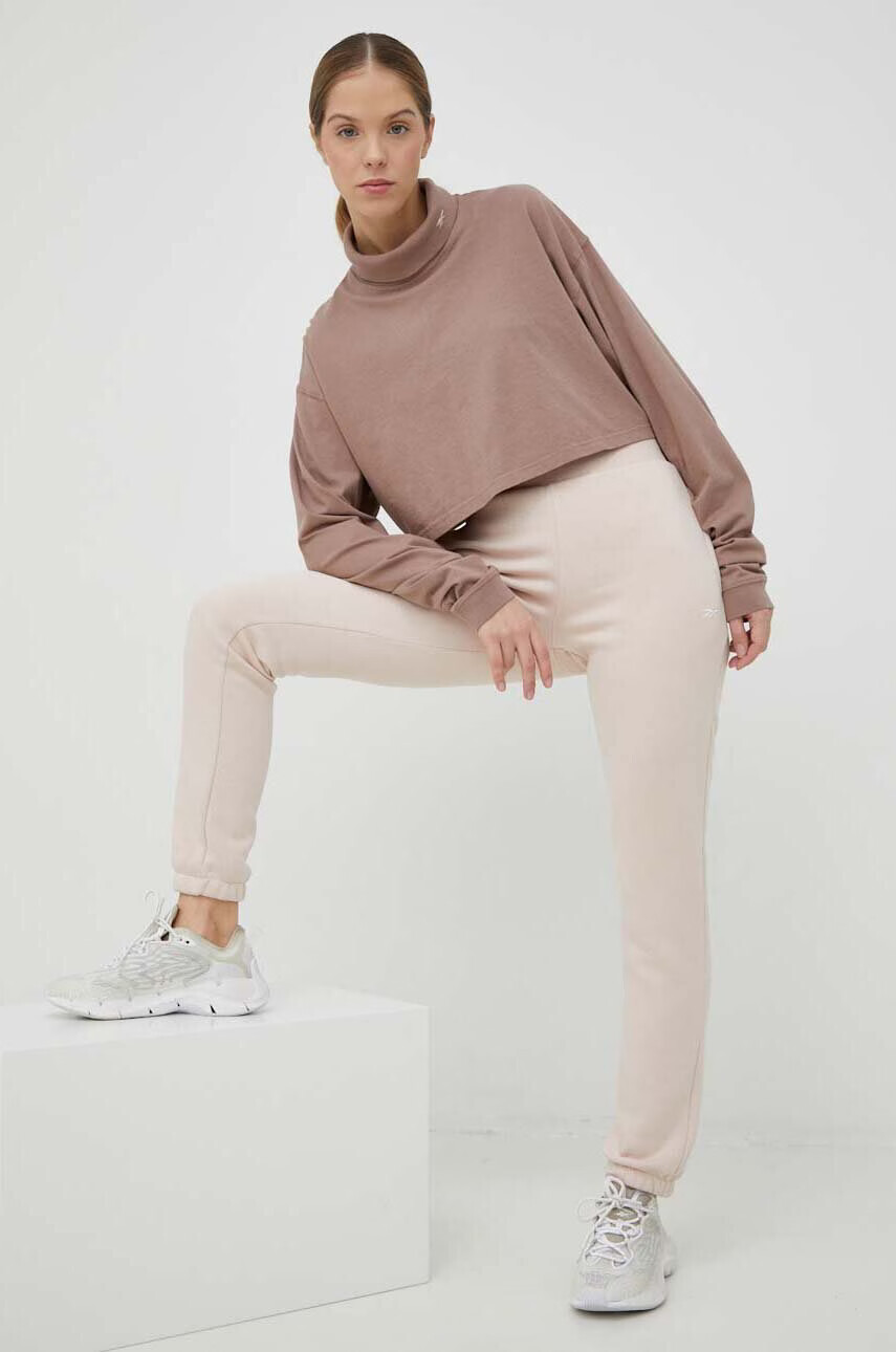 Reebok Classic Памучна блуза с дълги ръкави в бежово с поло - Pepit.bg