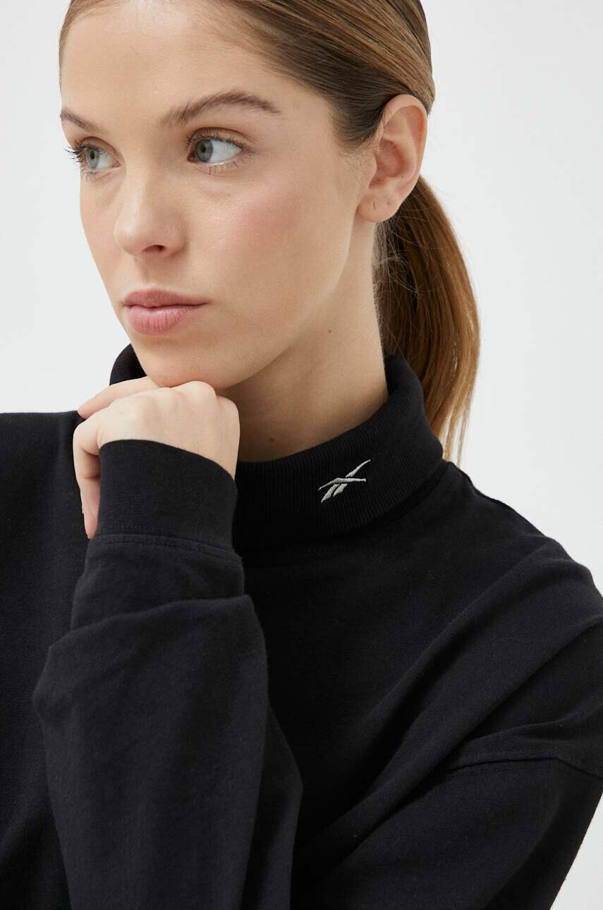 Reebok Classic Памучна блуза с дълги ръкави в черно с поло - Pepit.bg
