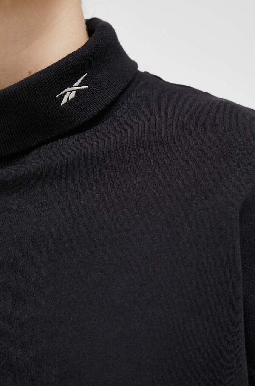 Reebok Classic Памучна блуза с дълги ръкави в черно с поло - Pepit.bg