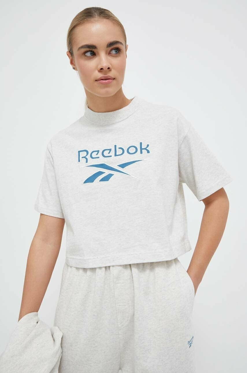Reebok Classic Памучна тениска AE Big Logo Crop в бежово - Pepit.bg