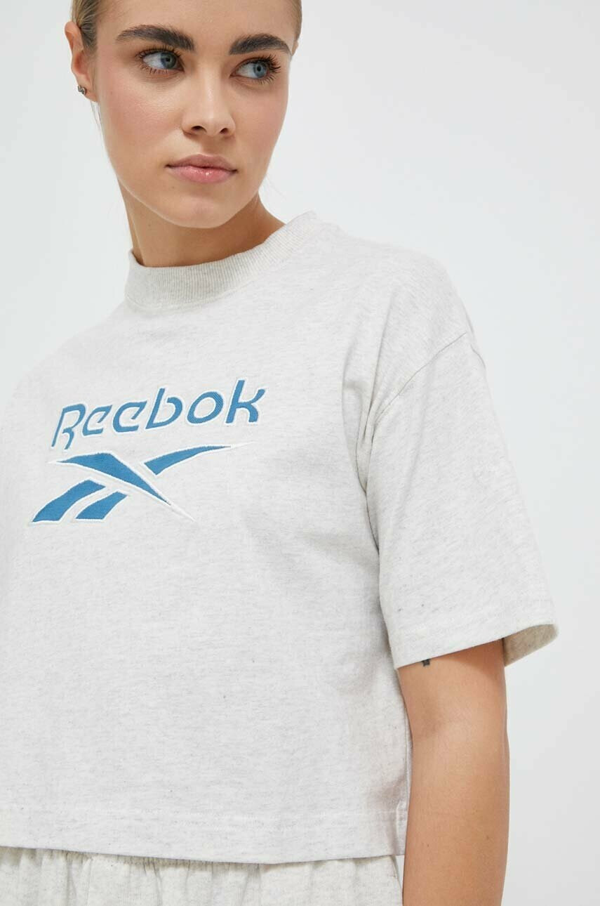 Reebok Classic Памучна тениска AE Big Logo Crop в бежово - Pepit.bg