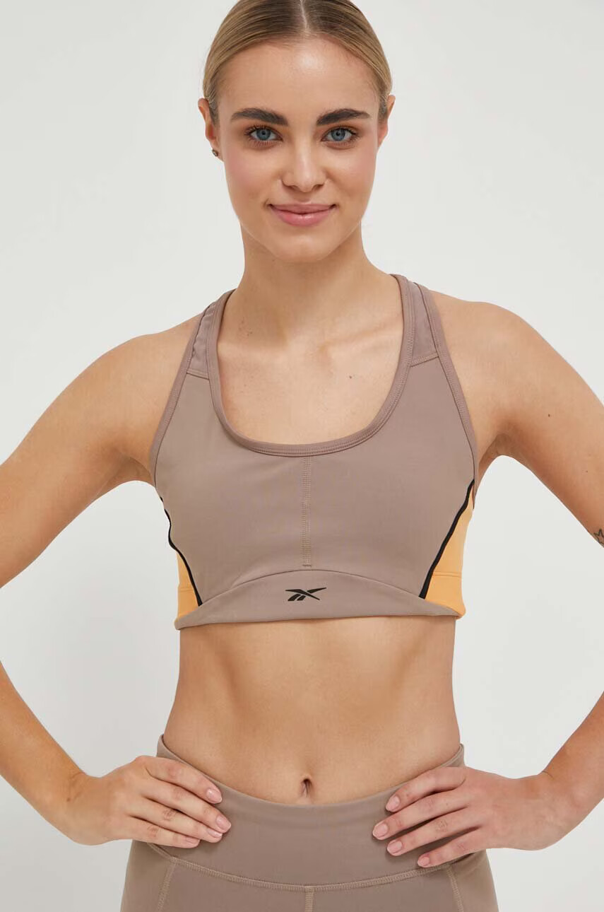 Reebok Спортен сутиен Lux в кафяво с десен - Pepit.bg