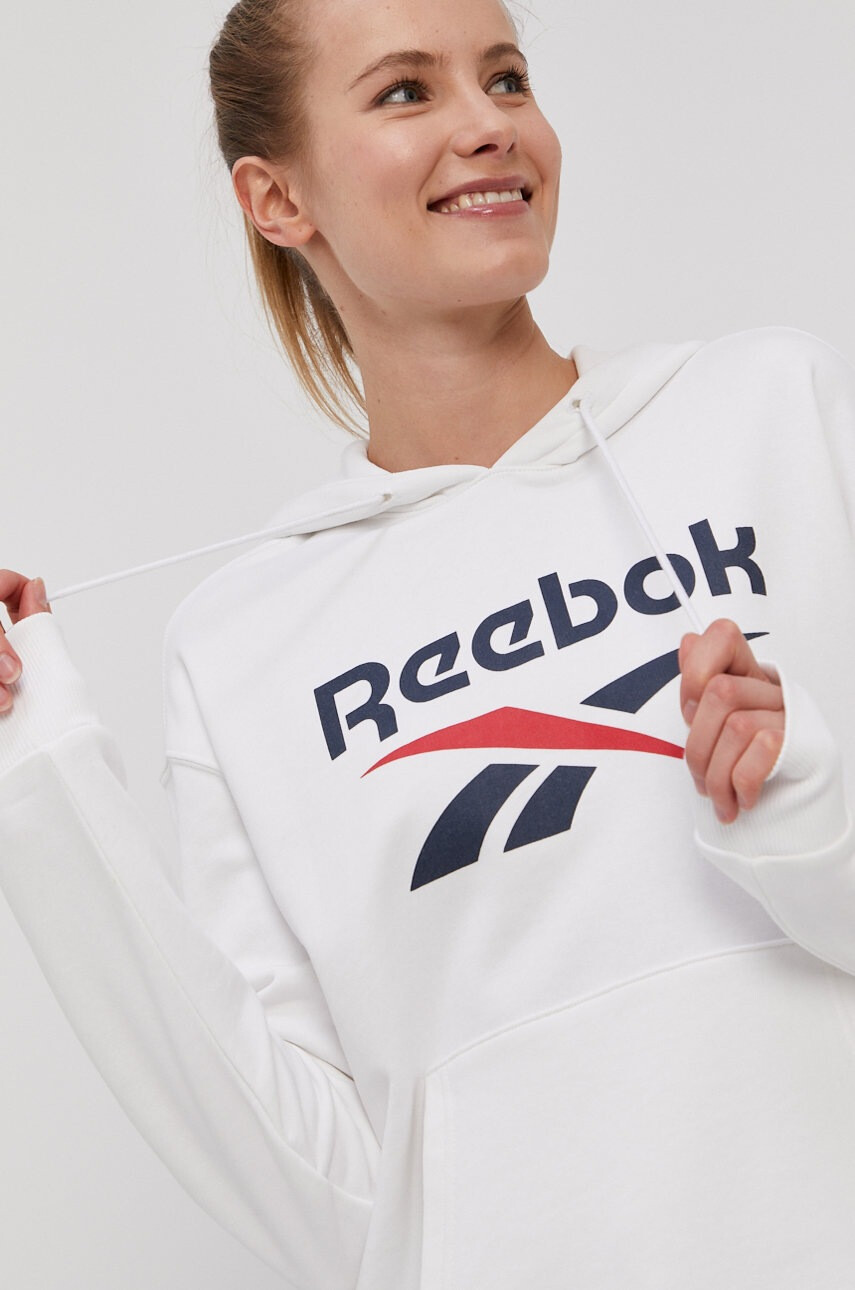 Reebok Суичър GI6700 дамски в бяло с принт - Pepit.bg