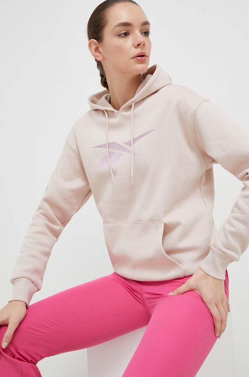 Reebok Суичър в розово с качулка с принт - Pepit.bg