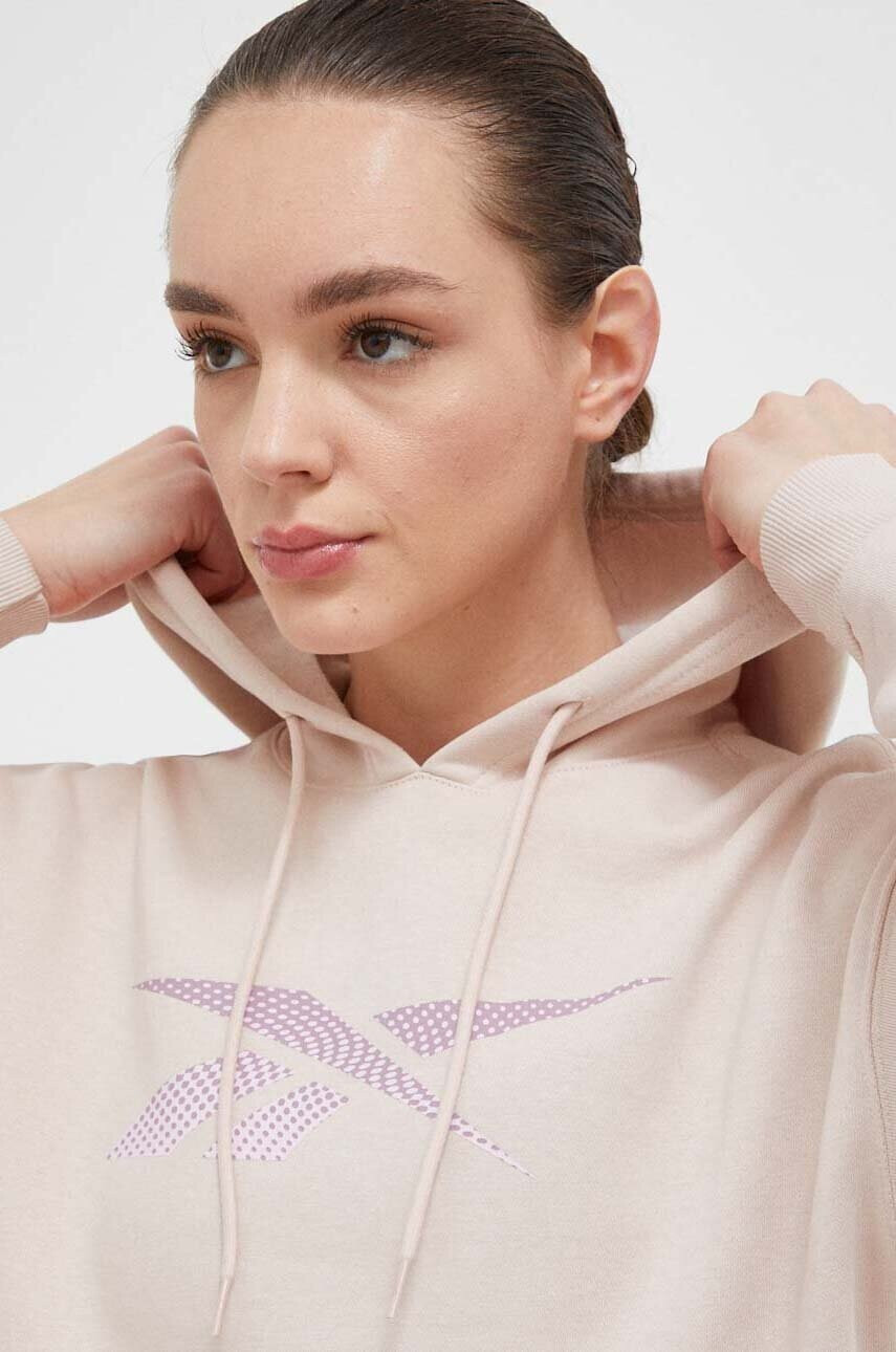 Reebok Суичър в розово с качулка с принт - Pepit.bg
