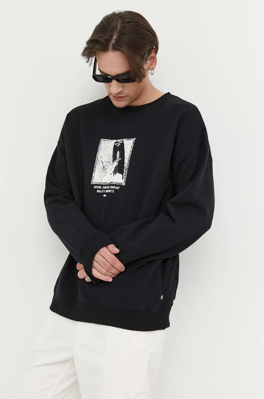 Rip Curl Памучен суичър в черно с принт - Pepit.bg