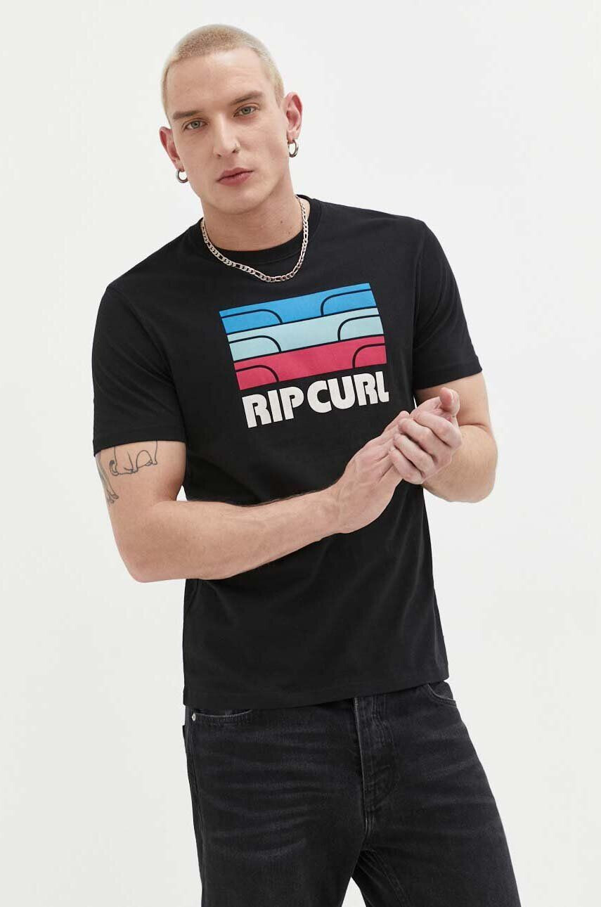 Rip Curl Памучна тениска в черно с принт - Pepit.bg