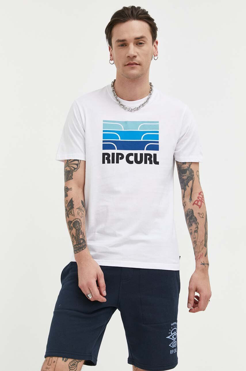 Rip Curl Памучна тениска в бяло с принт - Pepit.bg