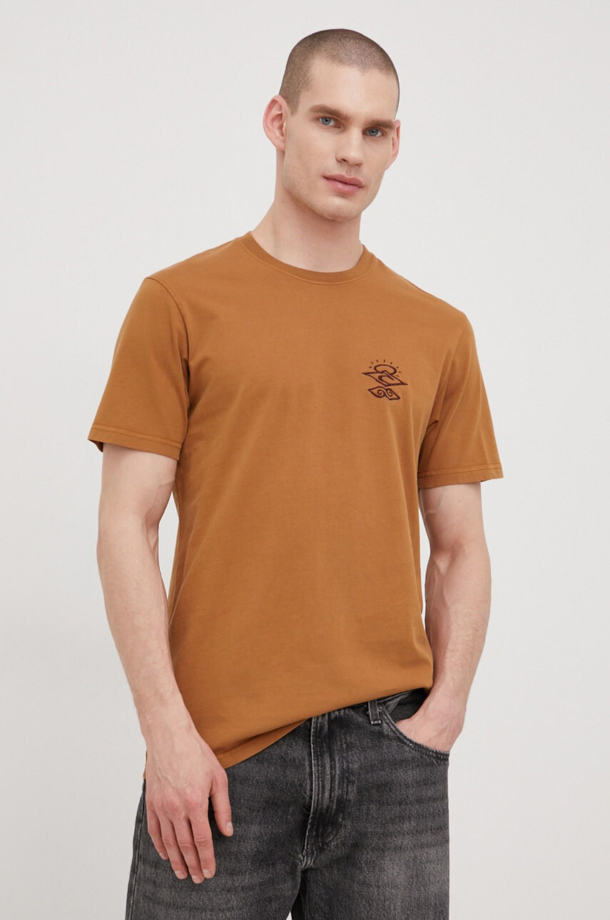 Rip Curl Памучна тениска в златисто с апликация - Pepit.bg