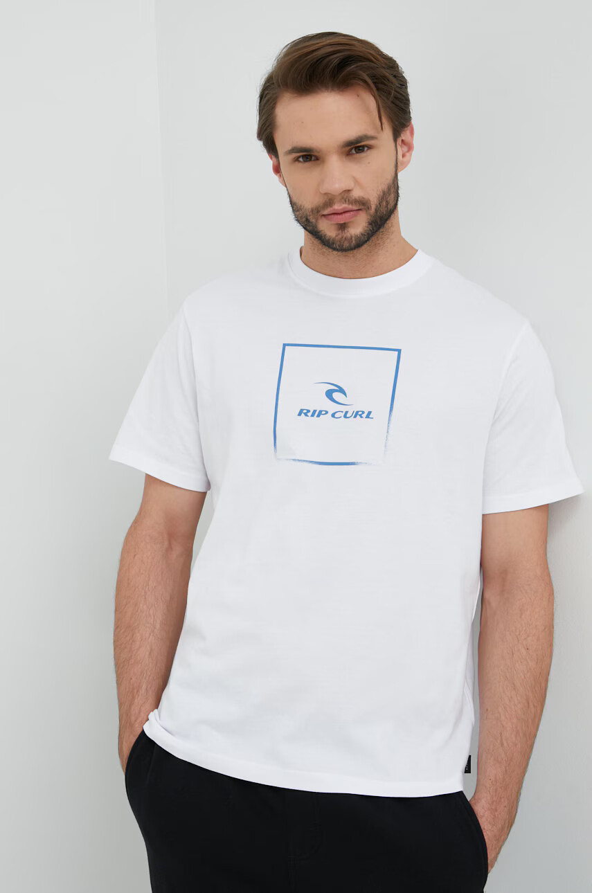 Rip Curl Памучна тениска Corp Icon Tee в бяло с принт - Pepit.bg