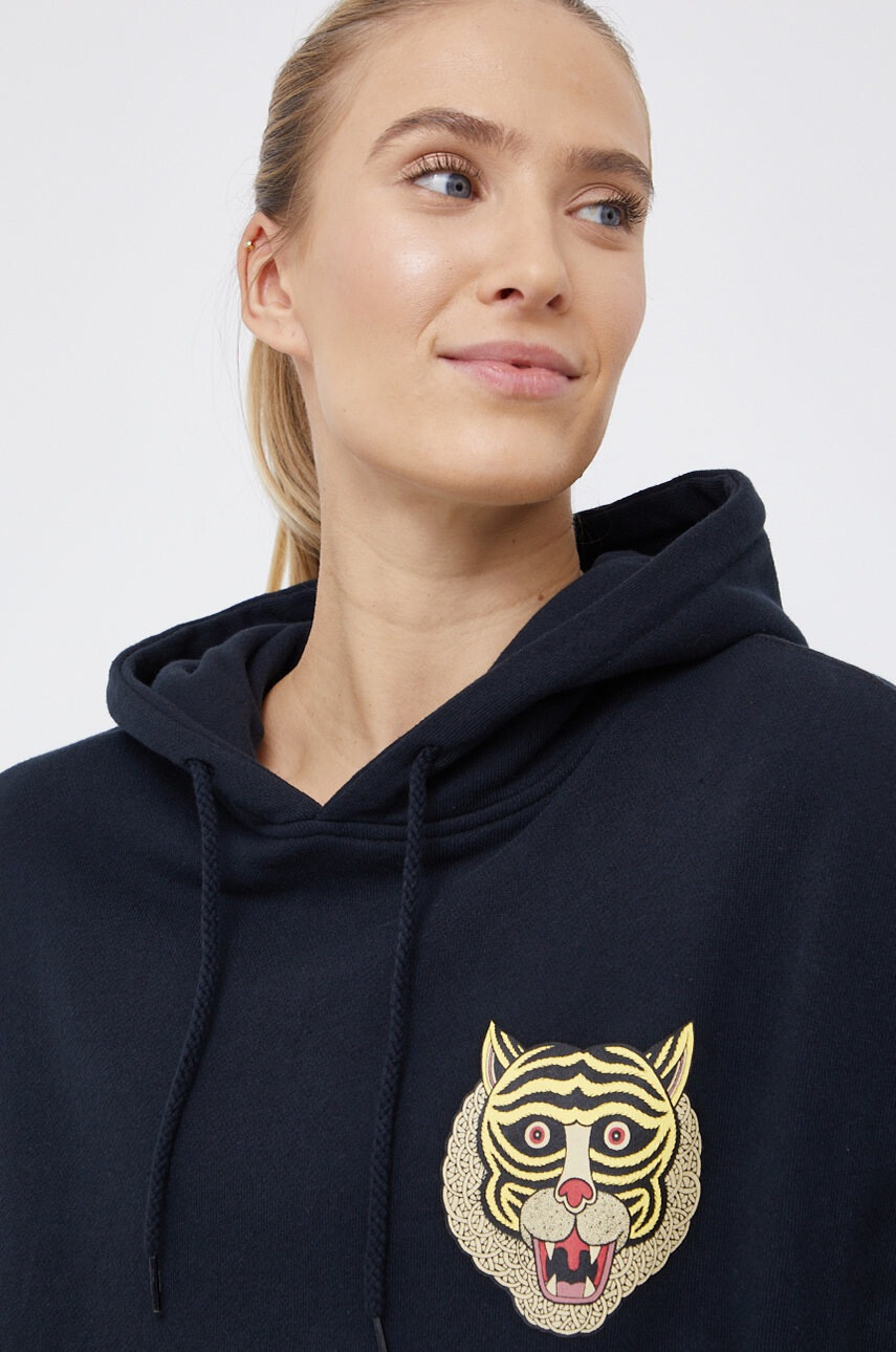 RVCA Памучен суичър дамски в черно с апликация - Pepit.bg