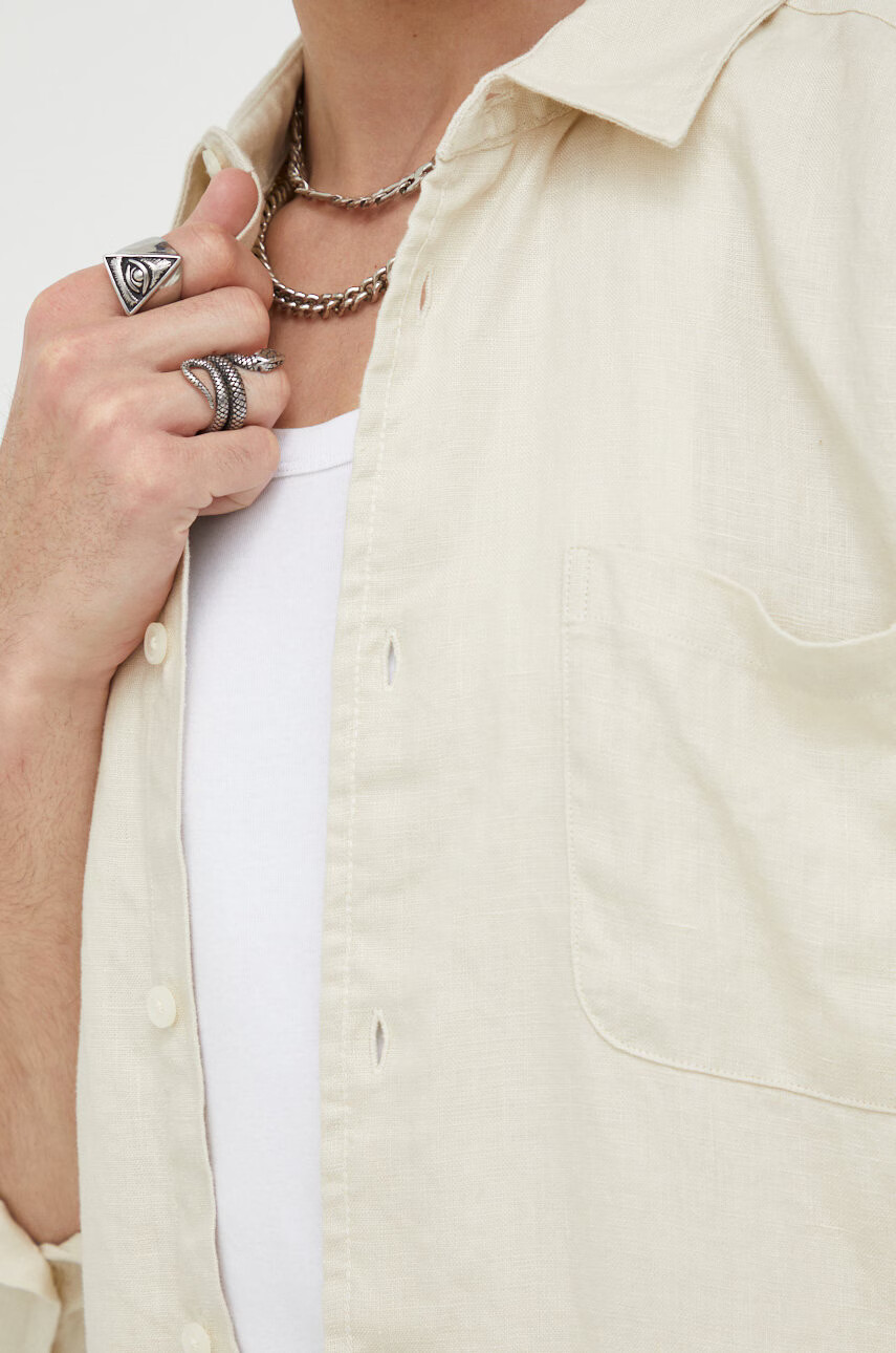 Samsoe Samsoe Ленена риза мъжка в бежово със стандартна кройка с класическа яка - Pepit.bg
