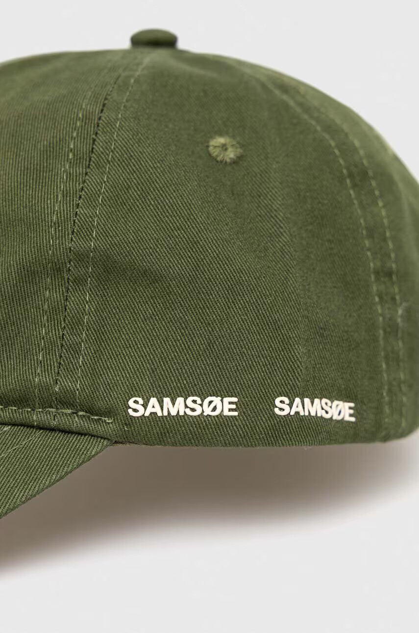 Samsoe Samsoe Памучна шапка с козирка в зелено с изчистен дизайн - Pepit.bg