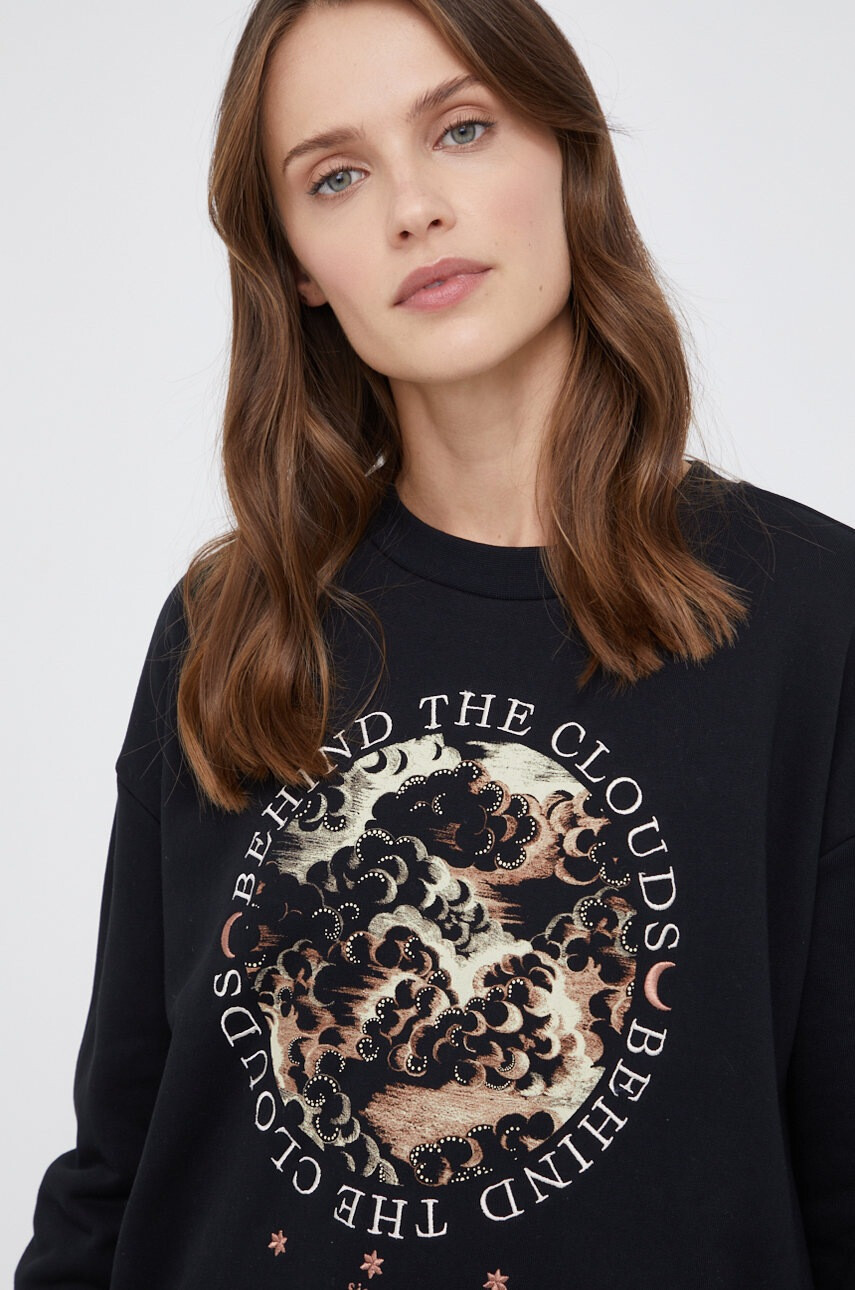 Scotch & Soda Памучен суичър дамски в черно с принт - Pepit.bg