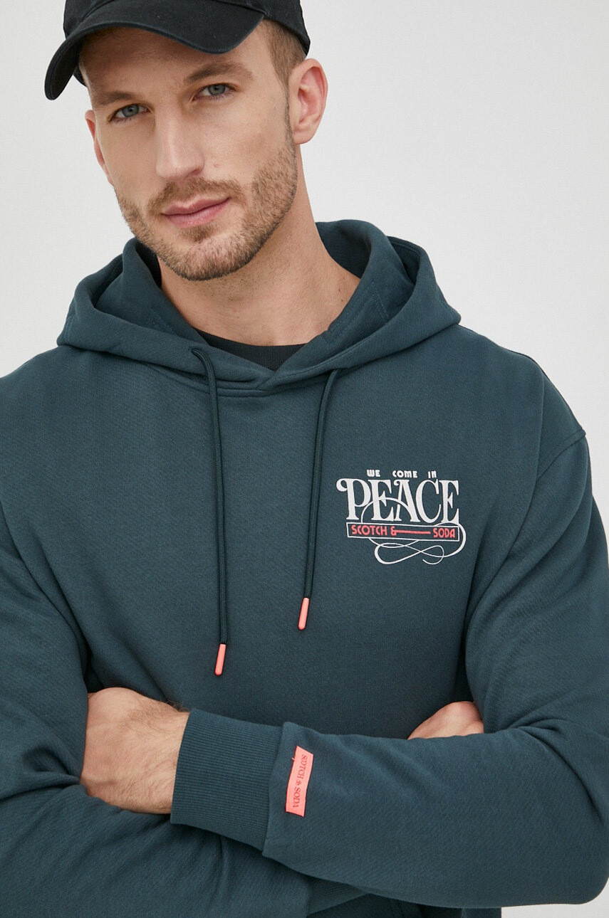 Scotch & Soda Суичър в зелено с качулка с принт - Pepit.bg