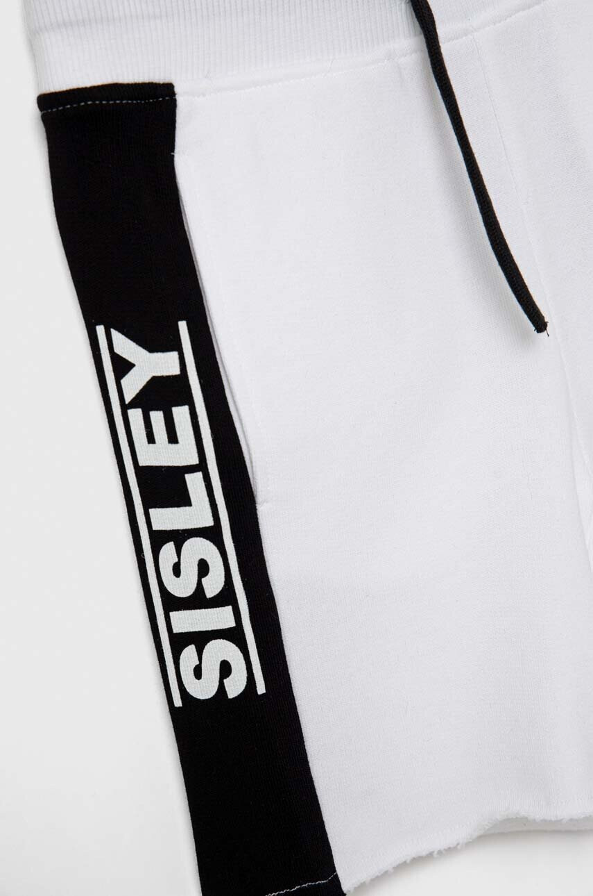 Sisley Детски памучен къс панталон в бяло с регулируема талия - Pepit.bg