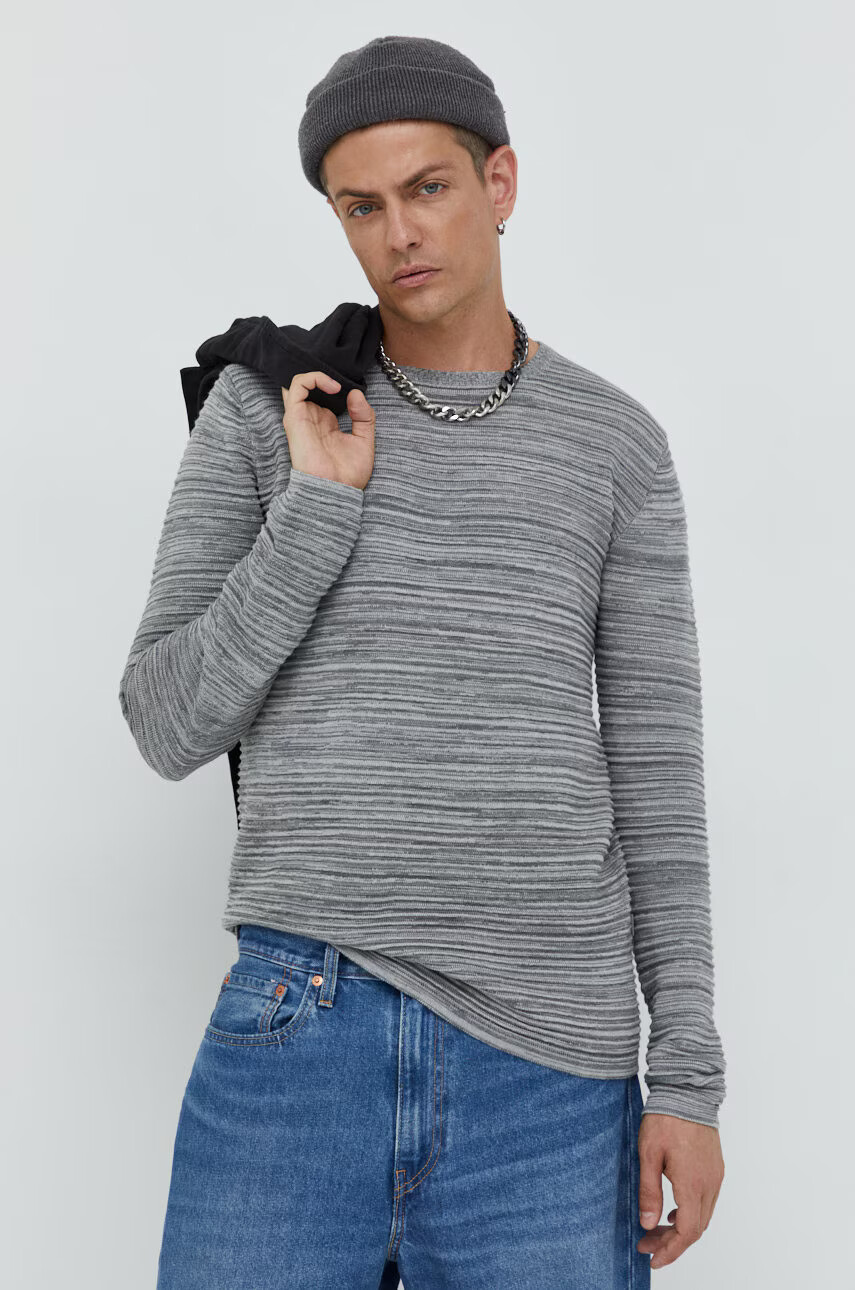 Solid Пуловер мъжки в сиво - Pepit.bg