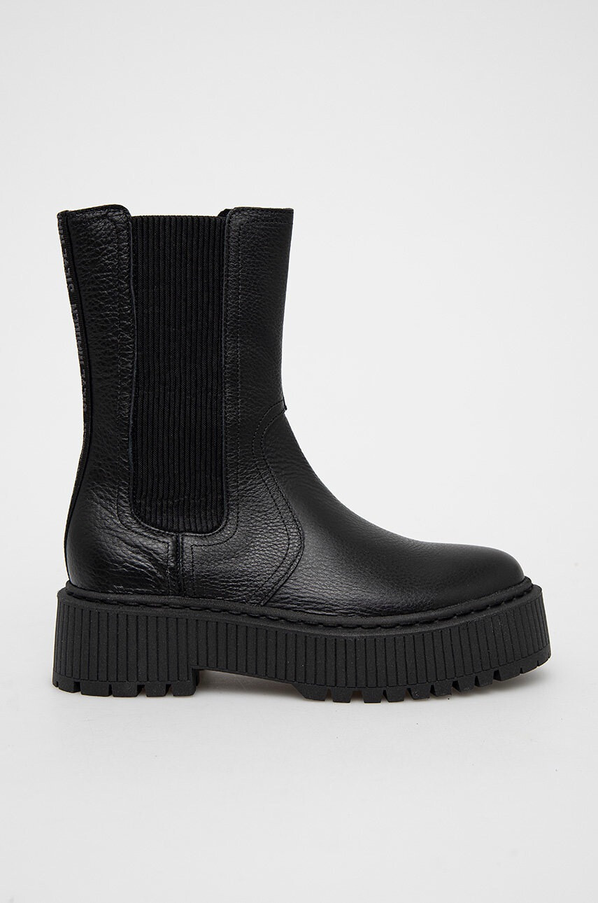 Steve Madden Кожени боти челси дамски в черно с платформа - Pepit.bg