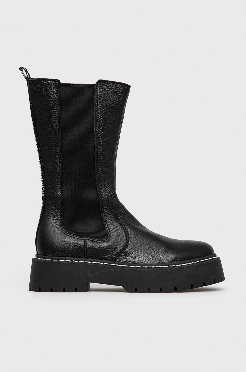 Steve Madden Кожени боти челси дамски в черно с платформа - Pepit.bg
