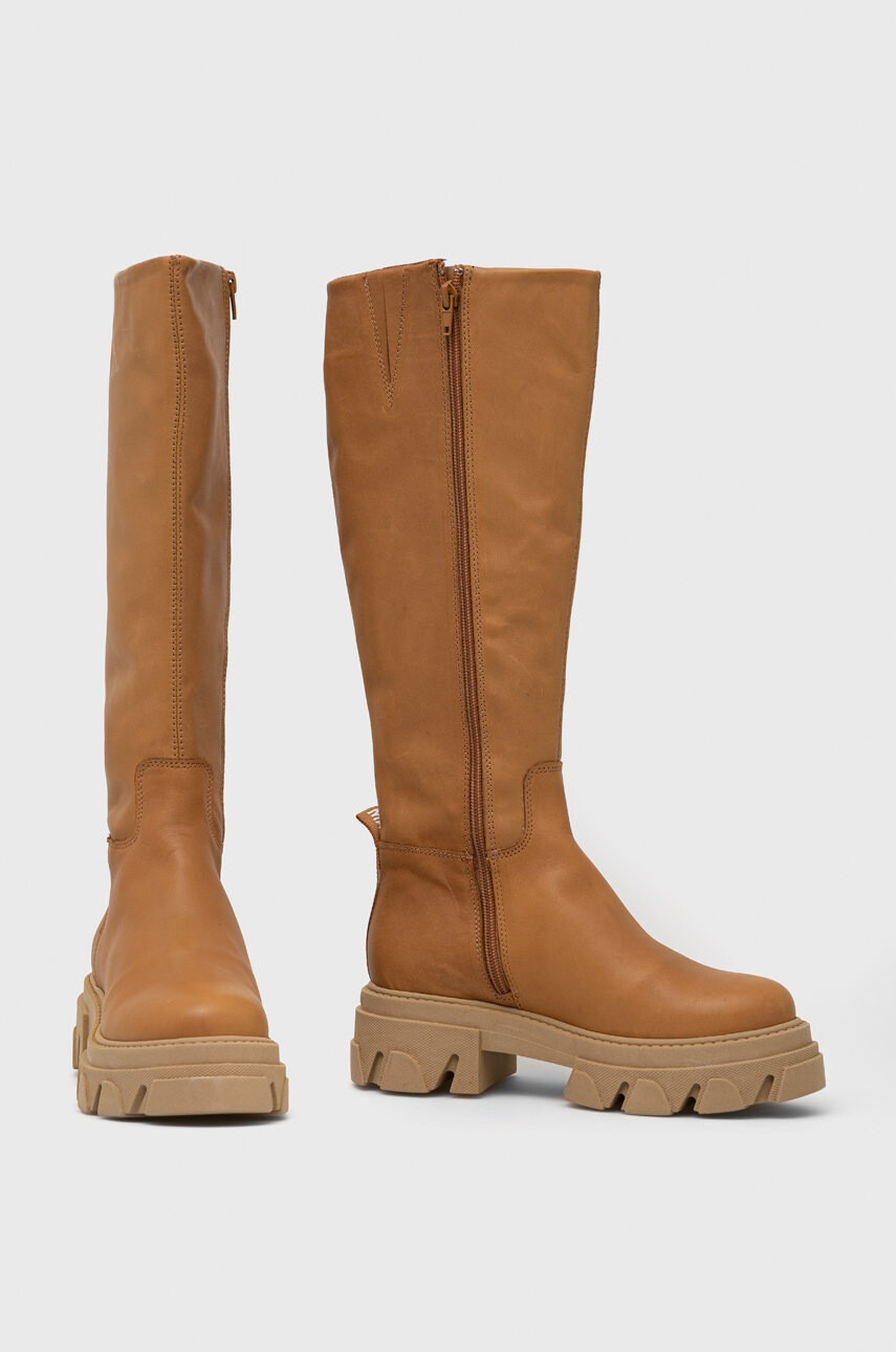 Steve Madden Кожени ботуши в кафяво с платформа - Pepit.bg