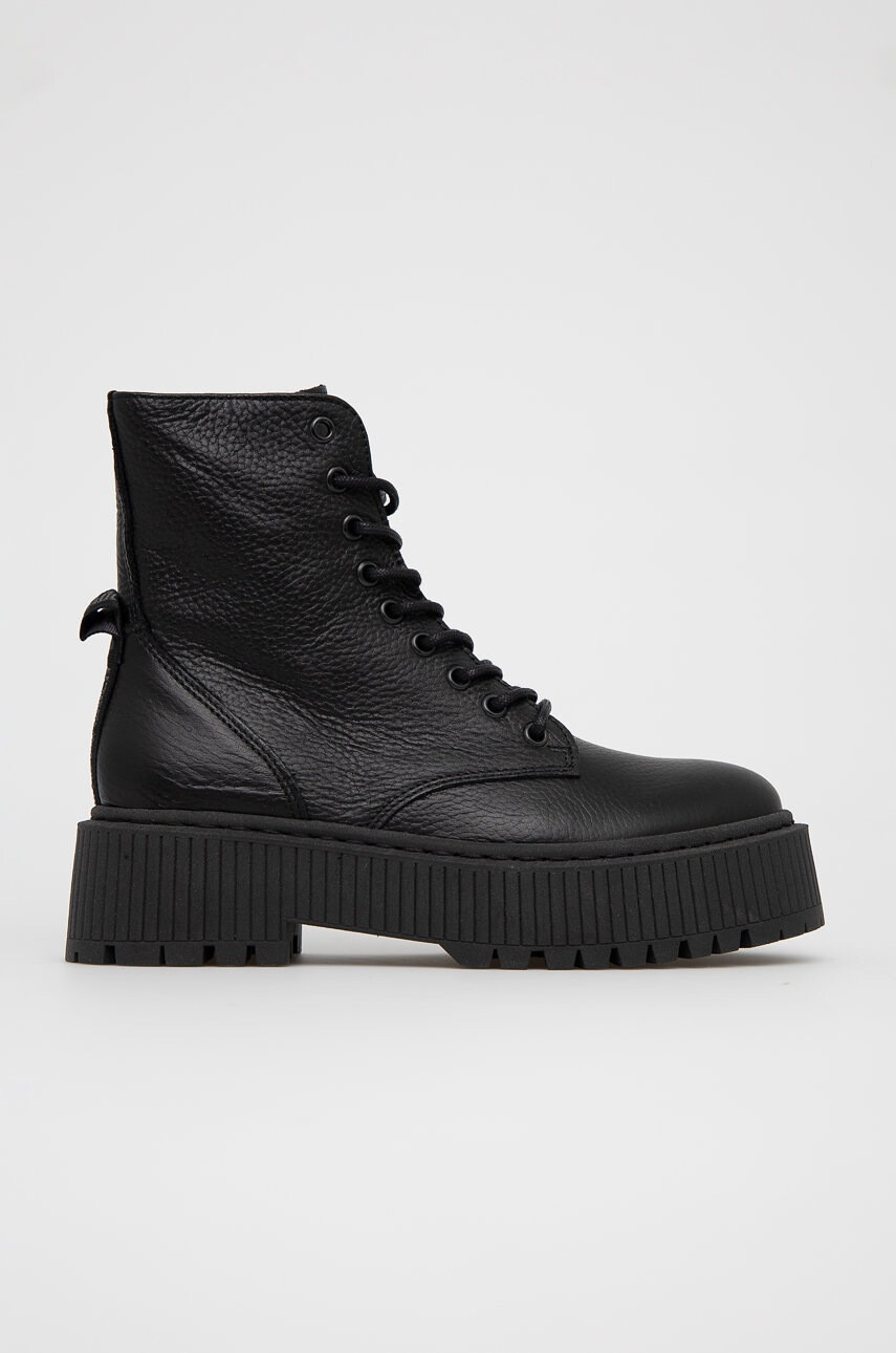 Steve Madden Кожени кубинки Skyhy Bootie дамски в черно с платформа - Pepit.bg