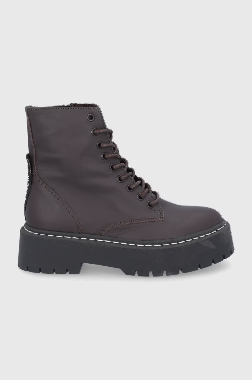 Steve Madden Кожени кубинки дамски в кафяво с платформа - Pepit.bg