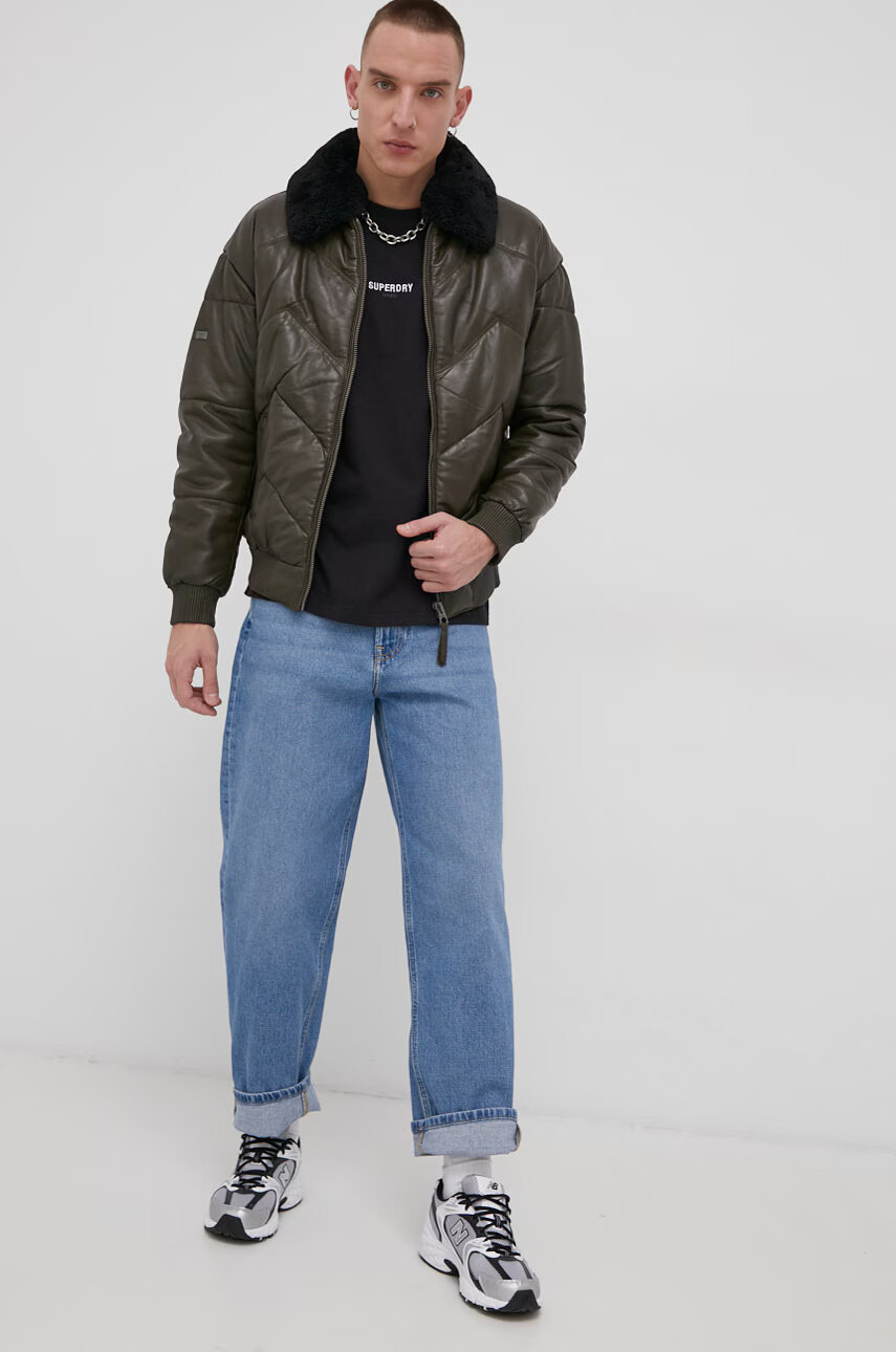 Superdry Koжено яке в зелено със зимна изолация - Pepit.bg