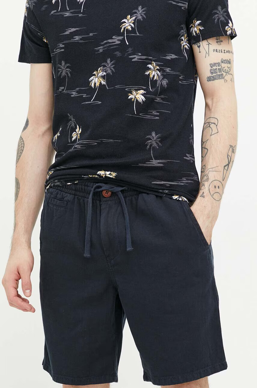 Superdry Къс панталон с лен в тъмносиньо - Pepit.bg