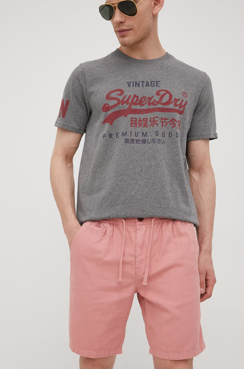 Superdry Къс панталон с лен в розово - Pepit.bg