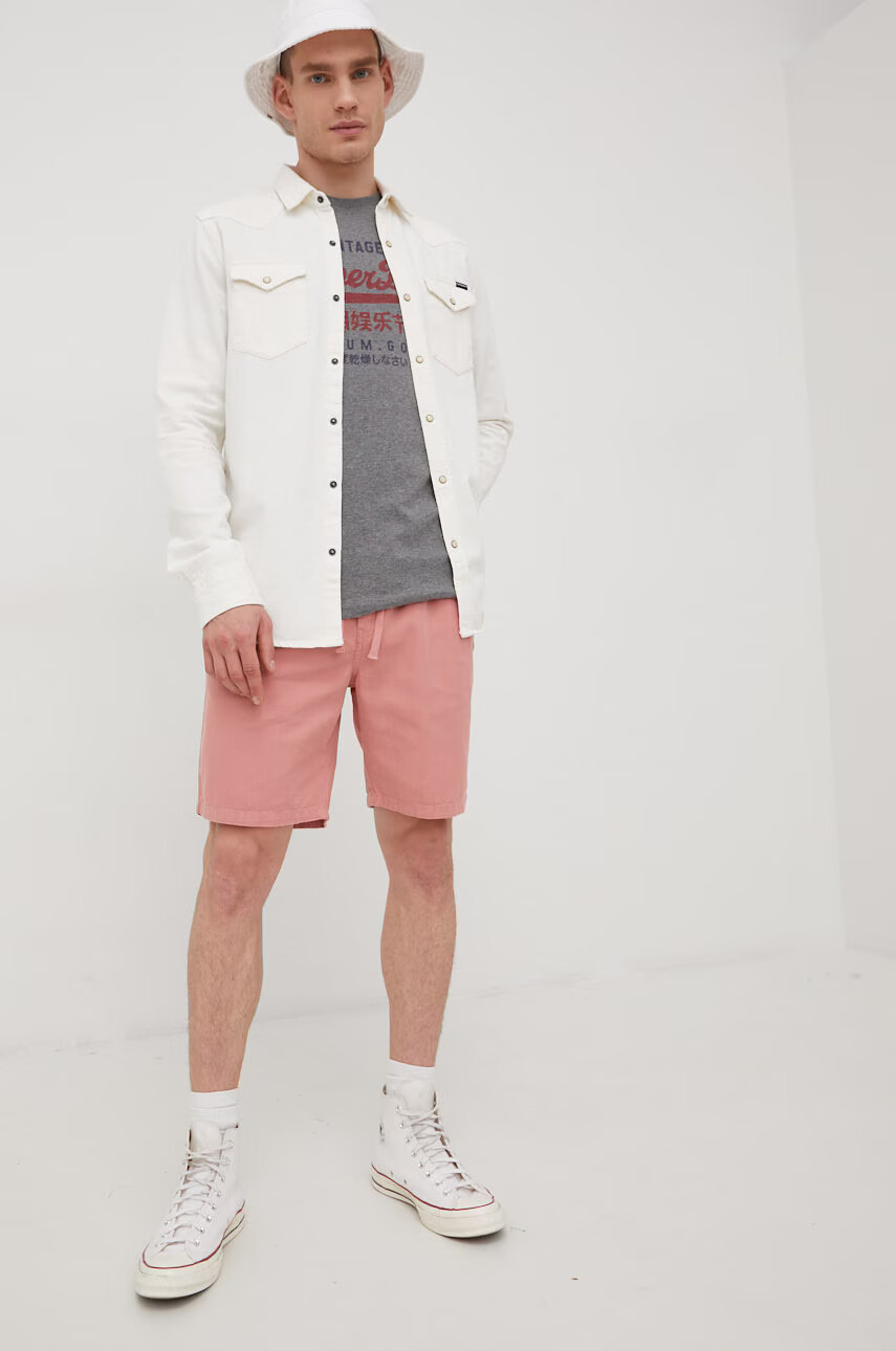 Superdry Къс панталон с лен в розово - Pepit.bg
