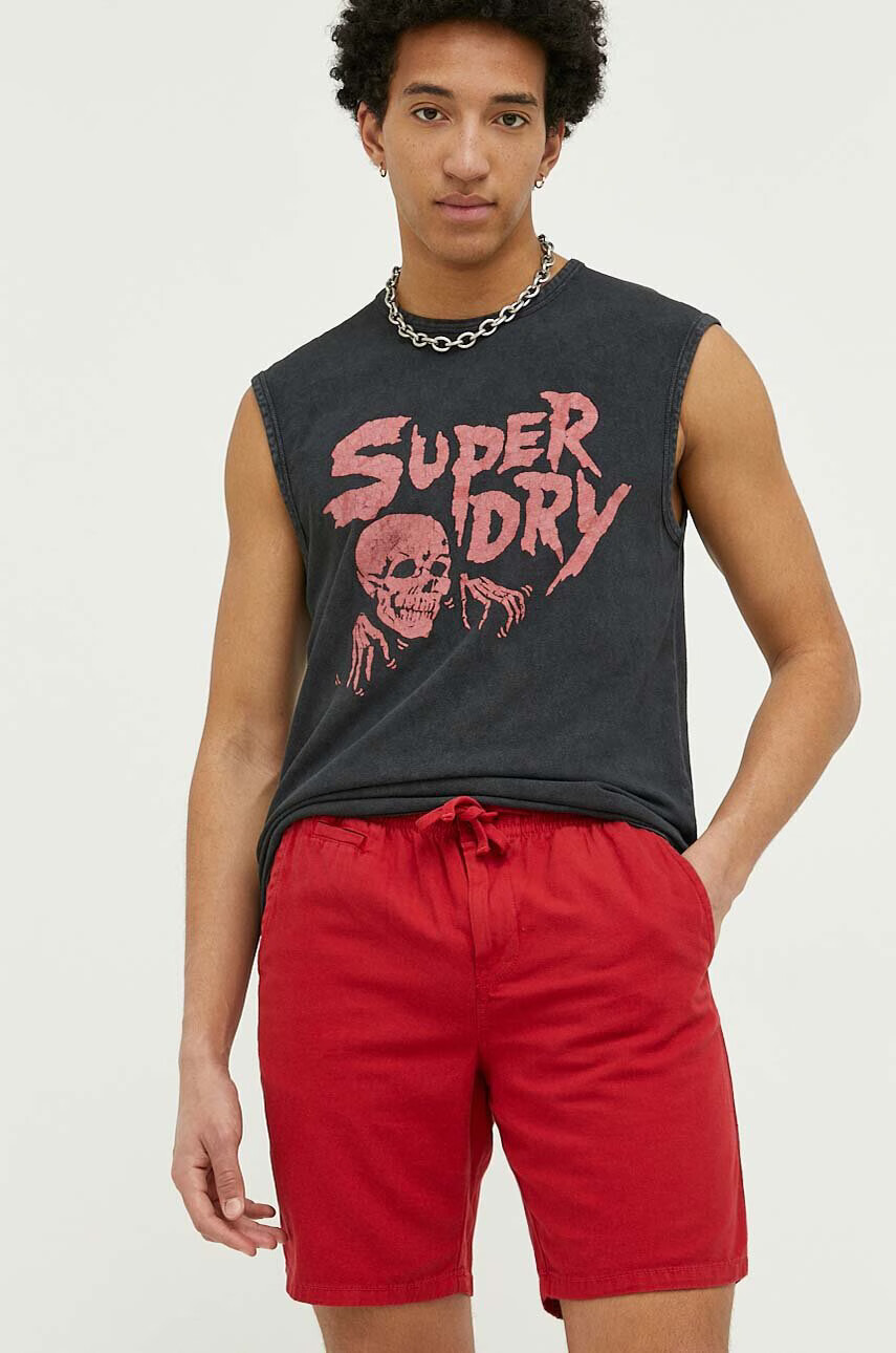 Superdry Къс панталон с лен в червено - Pepit.bg