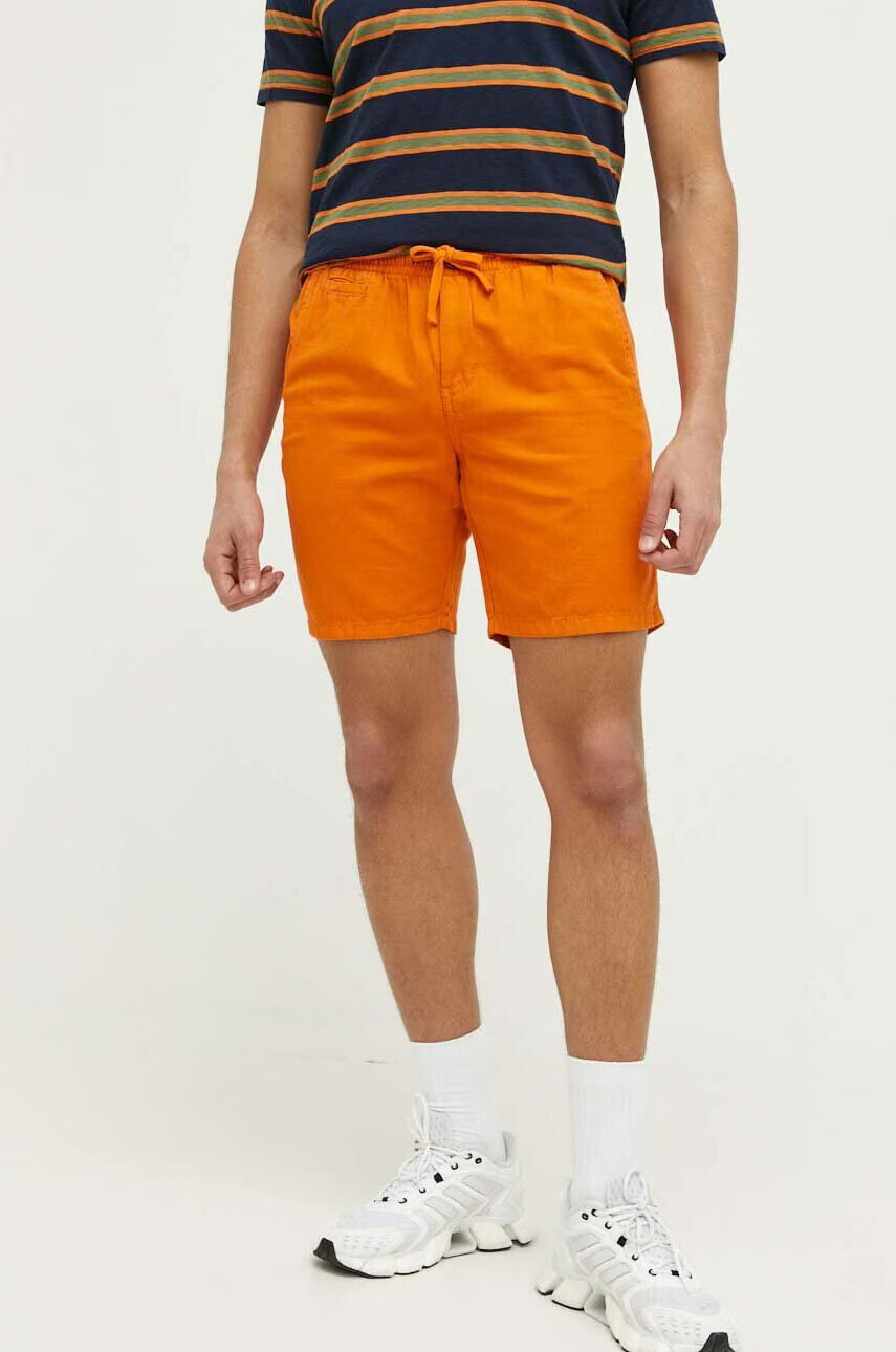 Superdry Къс панталон с лен в оранжево - Pepit.bg