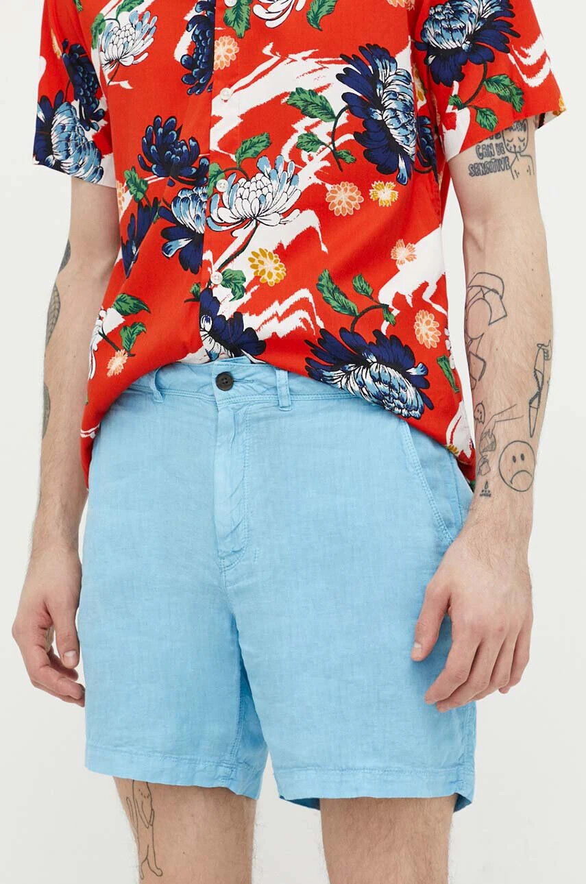 Superdry Ленен къс панталон в синьо - Pepit.bg