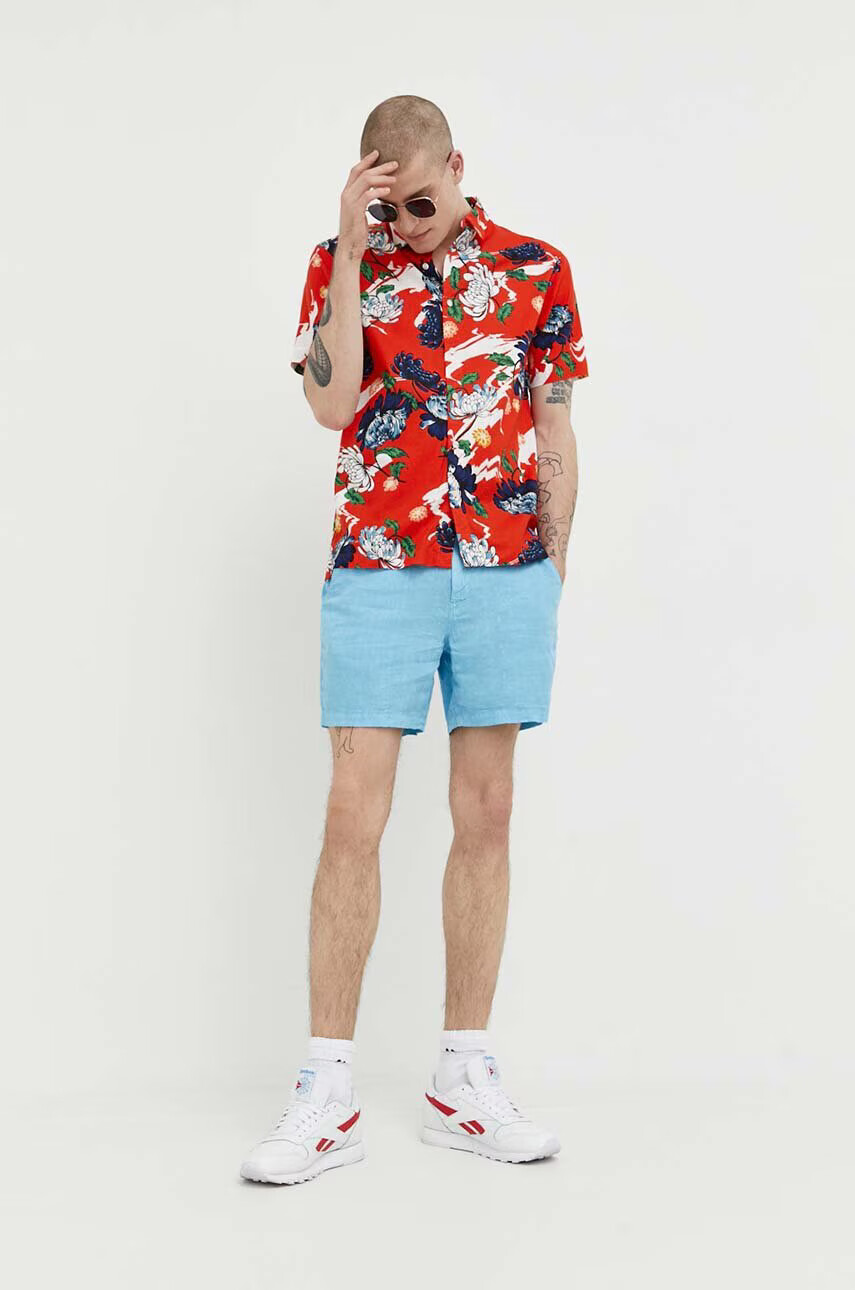 Superdry Ленен къс панталон в синьо - Pepit.bg