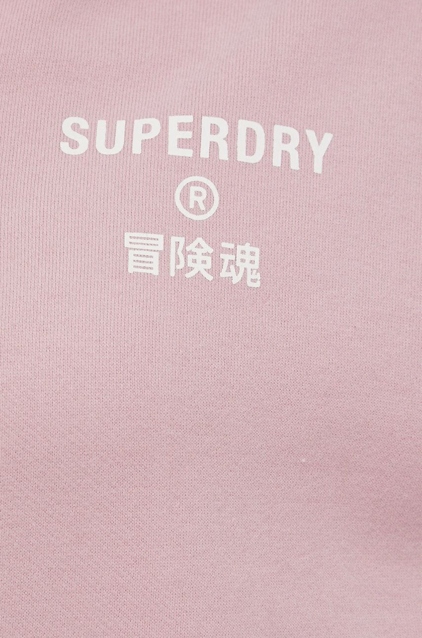 Superdry Памучен суичър дамска в розово с принт - Pepit.bg