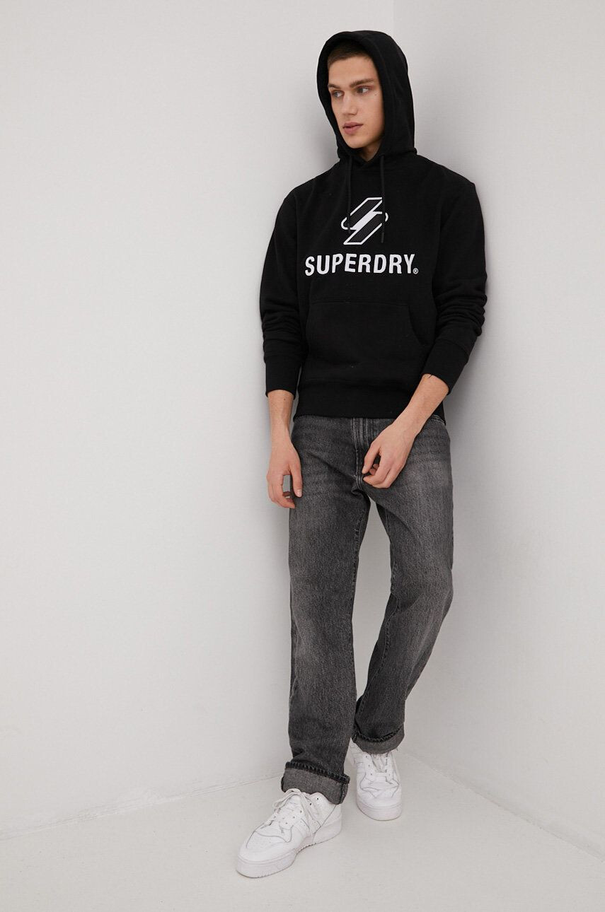 Superdry Памучен суичър в черно с апликация - Pepit.bg