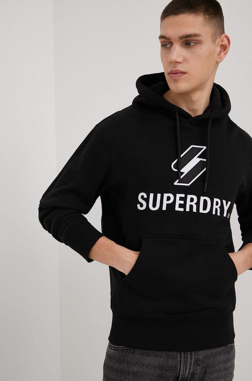 Superdry Памучен суичър в черно с апликация - Pepit.bg