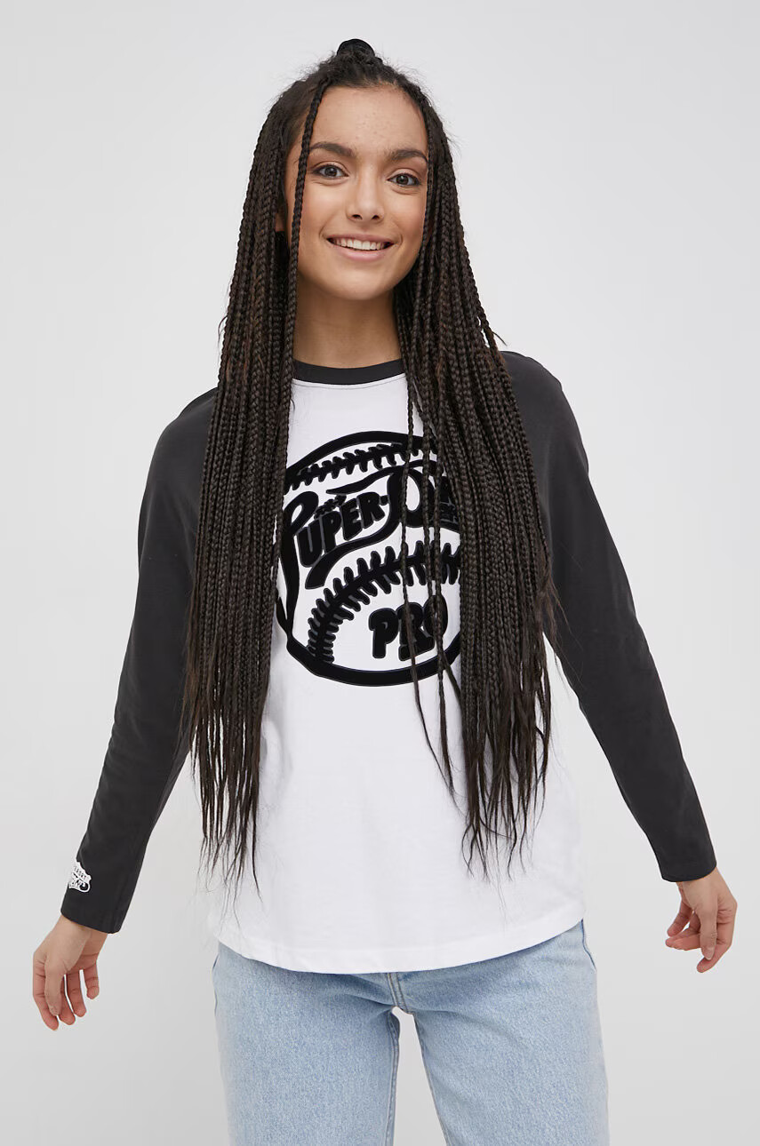 Superdry Памучна блуза с дълги ръкави в бяло - Pepit.bg