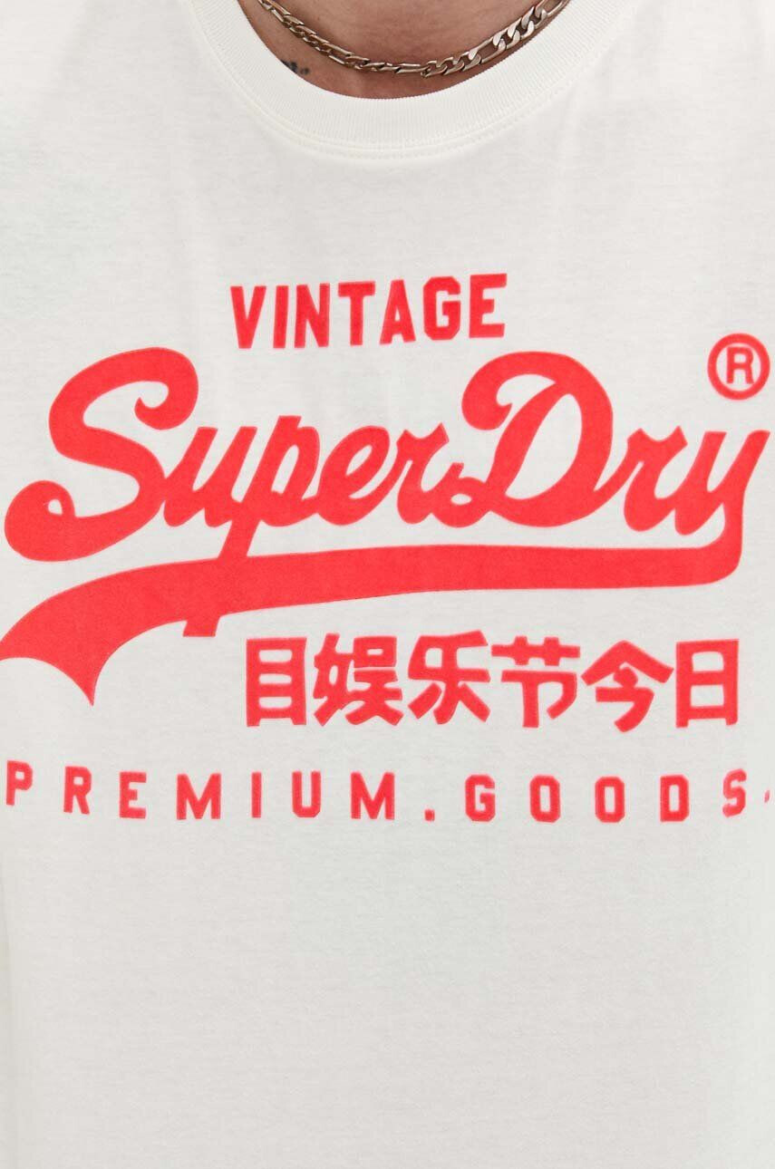 Superdry Памучна блуза с дълги ръкави в бежово с принт - Pepit.bg