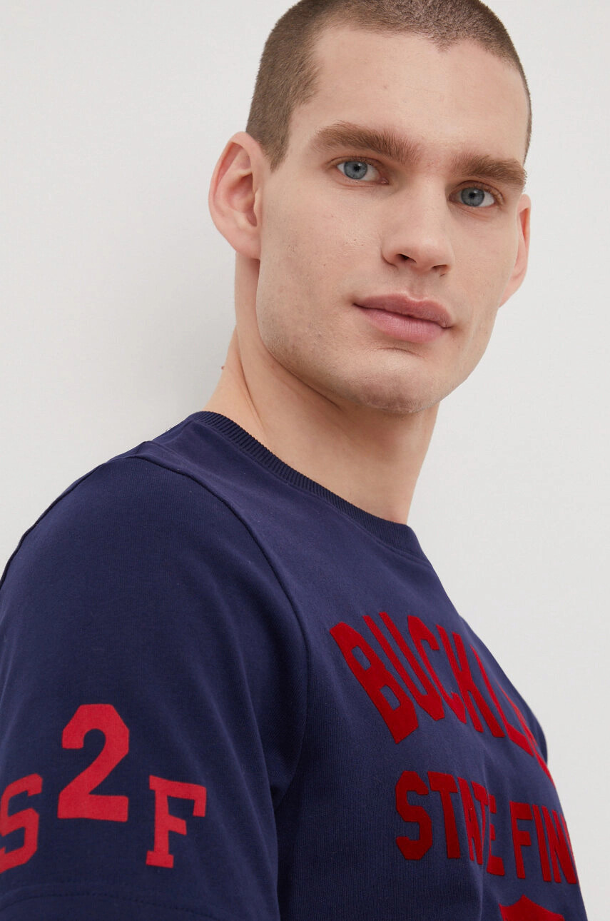 Superdry Памучна тениска в тъмносиньо с принт - Pepit.bg