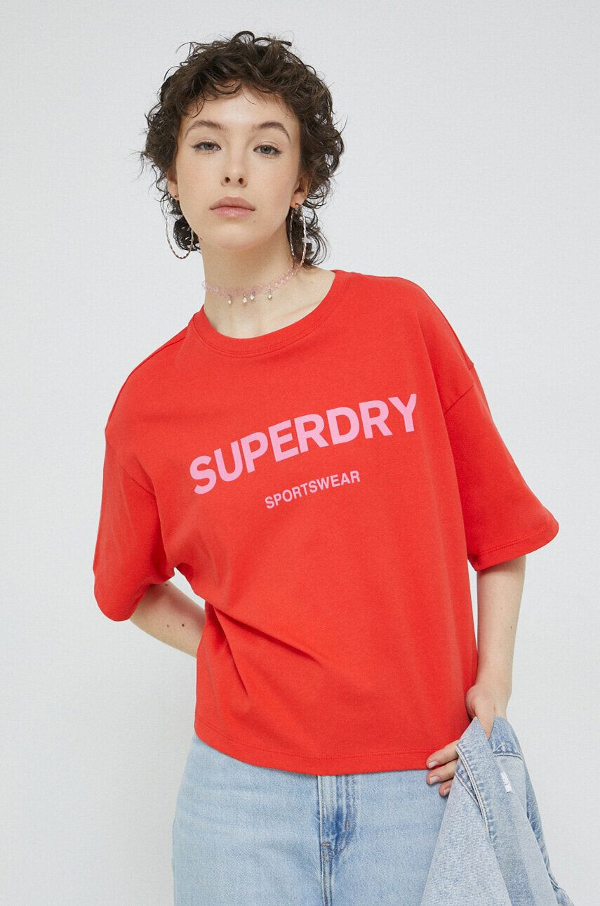 Superdry Памучна тениска в червено - Pepit.bg