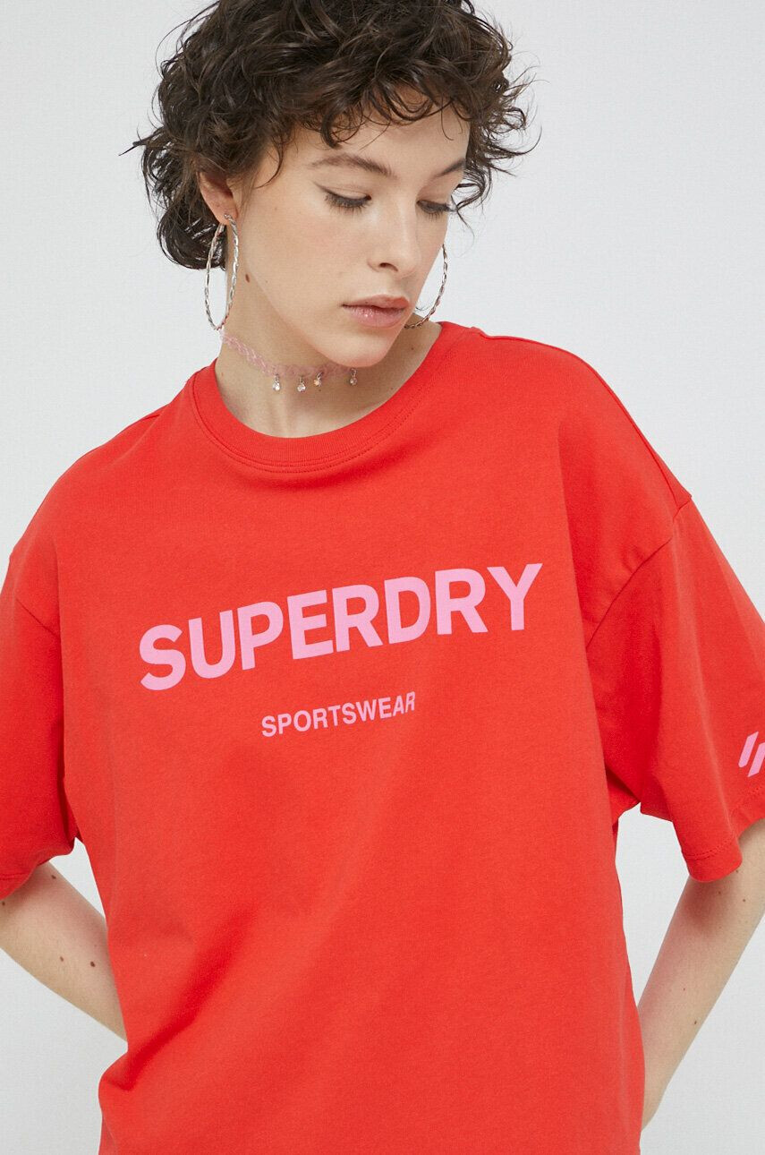 Superdry Памучна тениска в червено - Pepit.bg