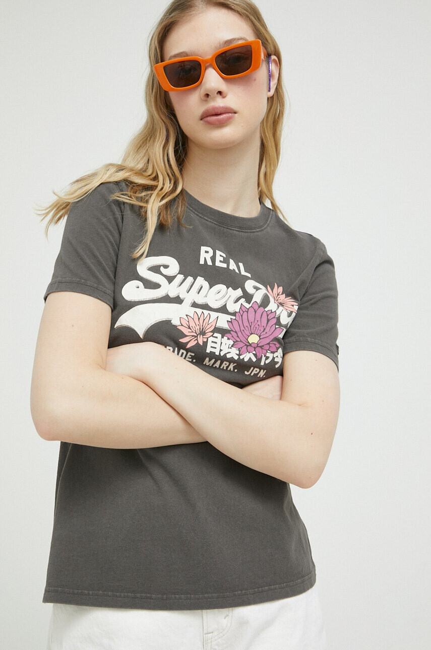 Superdry Памучна тениска в сиво - Pepit.bg