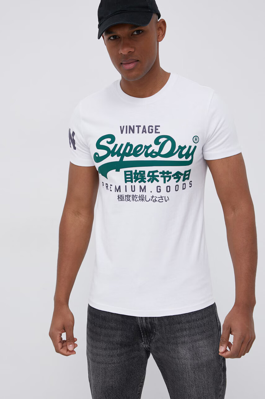 Superdry Памучна тениска в бяло с принт - Pepit.bg