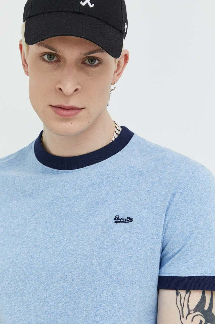 Superdry Памучна тениска в синьо меланж на - Pepit.bg